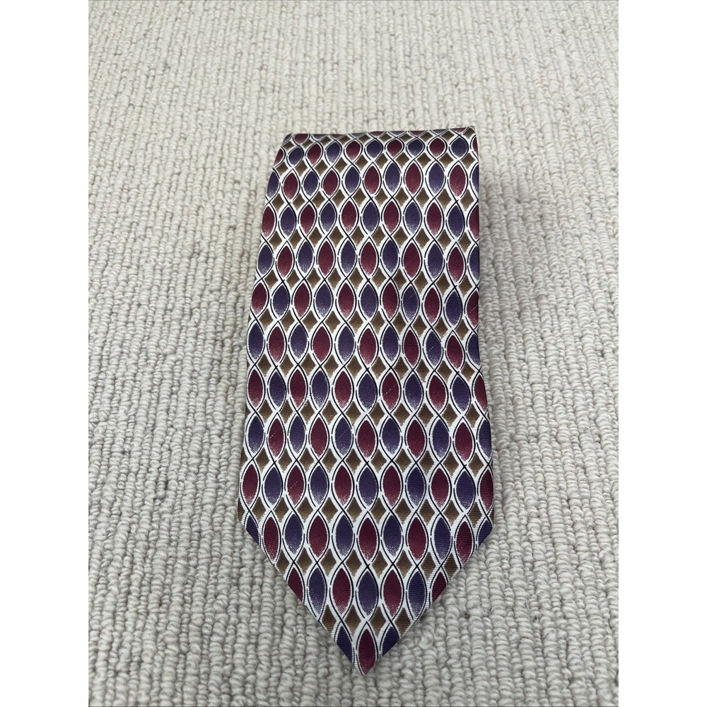 Oscar De La Renta Couture Collection 100% Silk Geometric Tie Brown Purple